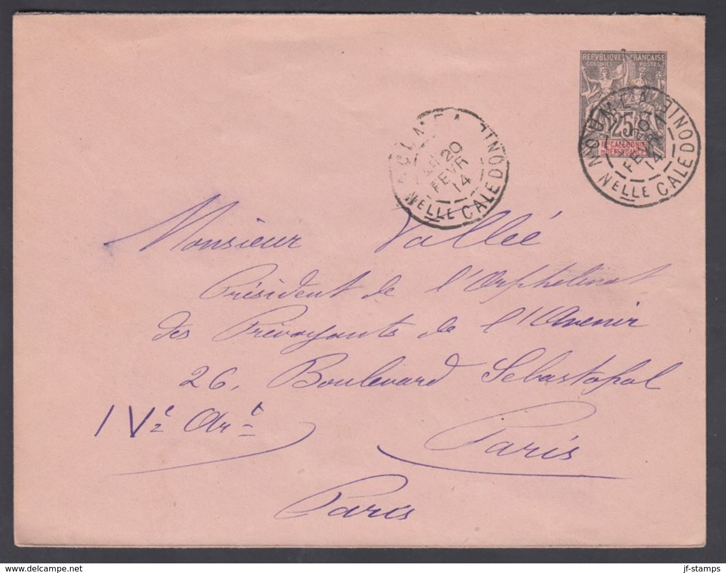 1914. NLLE CALACONIE ET DEPENDANCES. Envelope 145 X 112 Mm. 25 C. Black.  NOUMEA NELL... () - JF322109 - Lettres & Documents