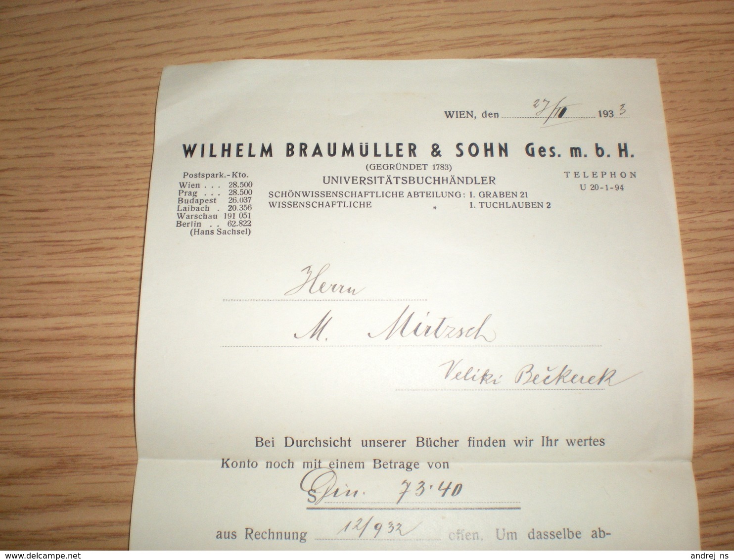 Wilhelm Braumuller Sohn Wien 1933 Universitatsbuchhandler - Autriche