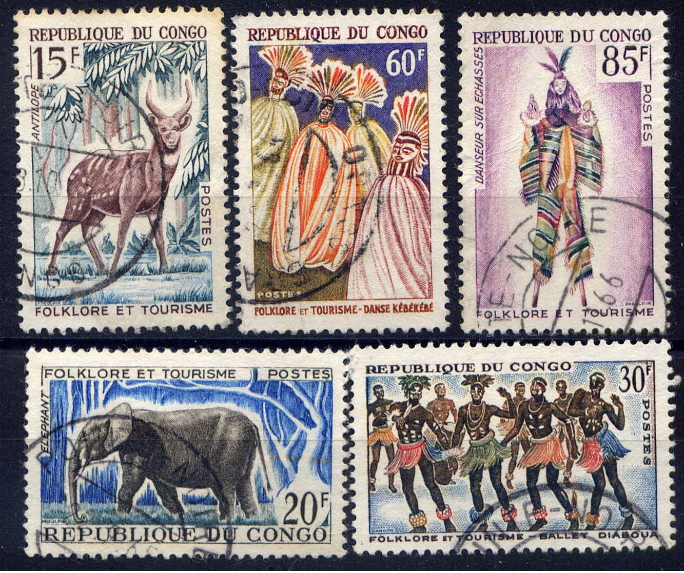 CONGO  - 162/166° - FOLKLORE ET TOURISME - Oblitérés