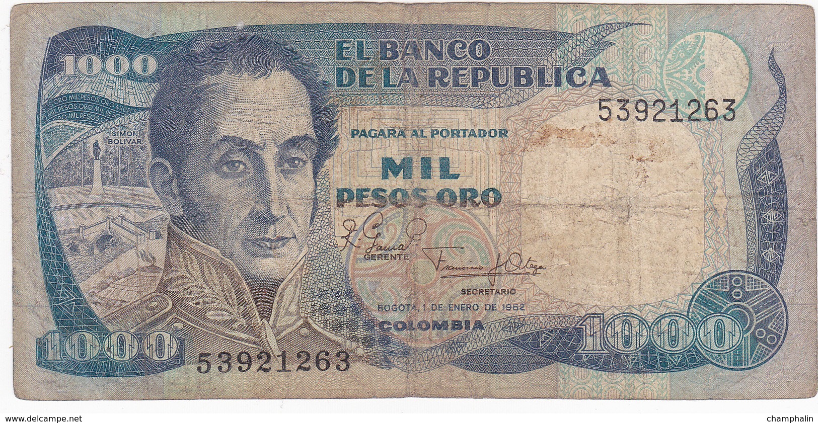 Colombie - Billet De 1000 Pesos - 1er Janvier 1982 - Simon Bolivar - P424a - Colombia