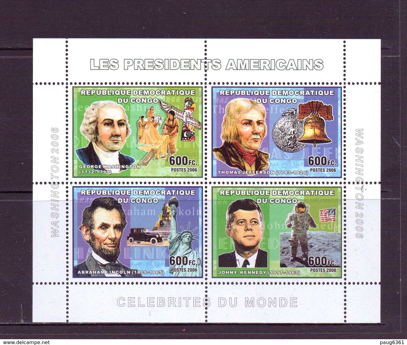 CONGO 2006 PRESIDENTS AMERICAINS  YVERT N°1765/68 NEUF MNH** - George Washington