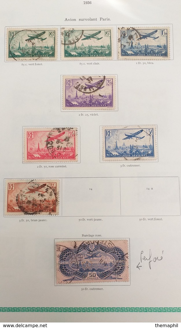 Lot N° TH.349. FRANCE Coll. De Poste Aerienne Obl. Dont P.A. 15 ( 50 Fr Burelé ) - Collections (en Albums)