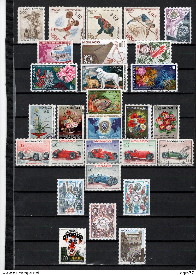 62 TIMBRES MONACO OBLITERES & NEUFS** & * + SANS GOMME  DE 1964 à 1977     Cote : 73,60 € - Usados