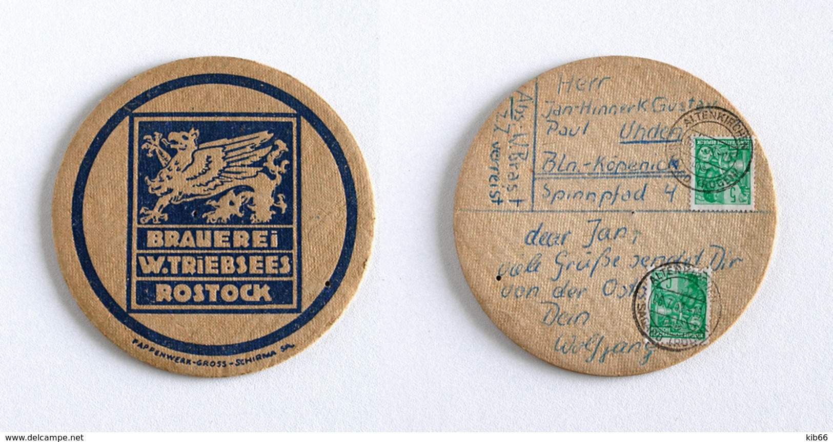 Sous-bock Bière Unique Brauerei W. Triebsees Timbre 1959 Beer Mat Bierdeckel Coaster - Sous-bocks