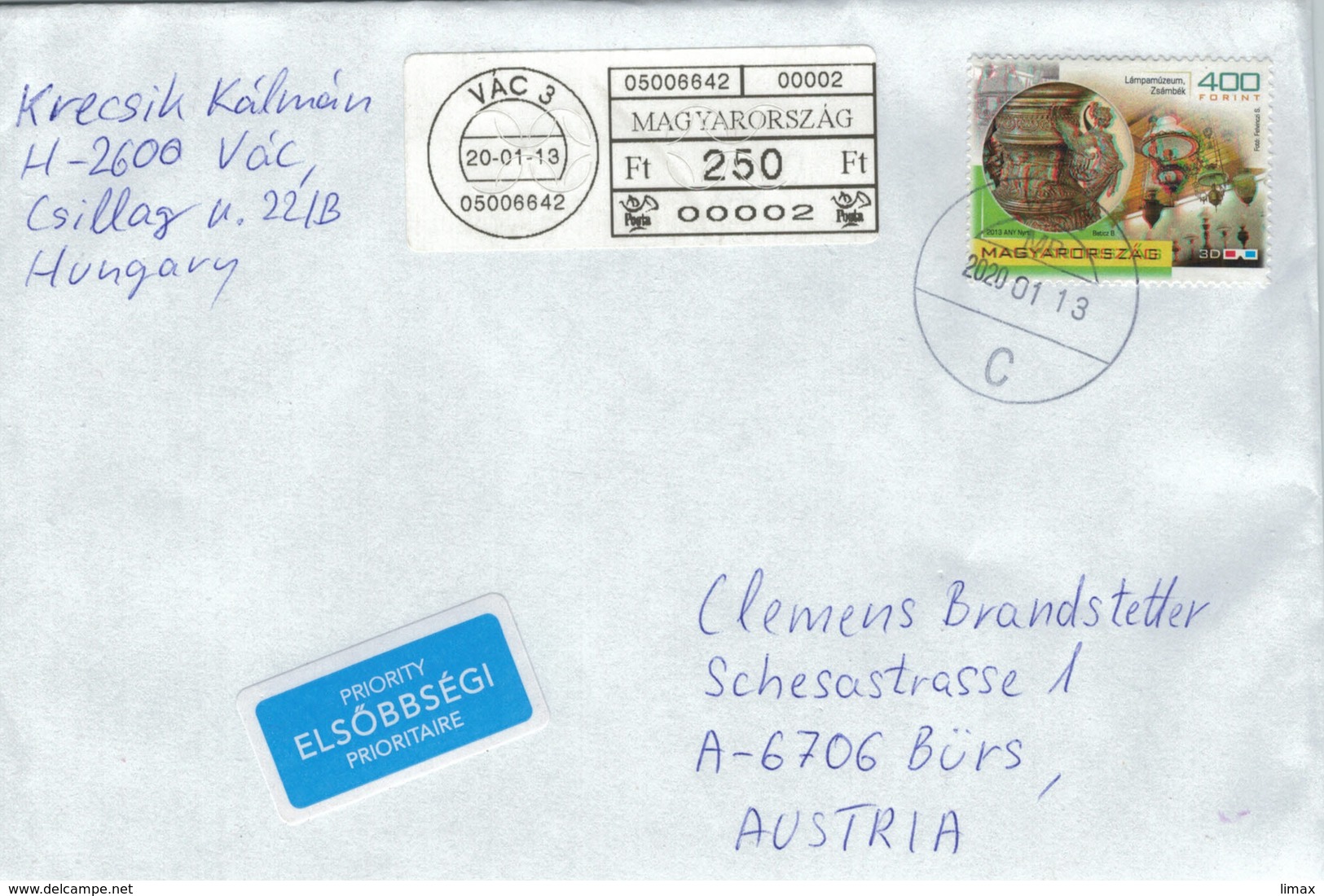 Vac 2020 - ATM - Lampenmuseum Zsambek Fehldruck (Grün Verschoben) - Cartas & Documentos