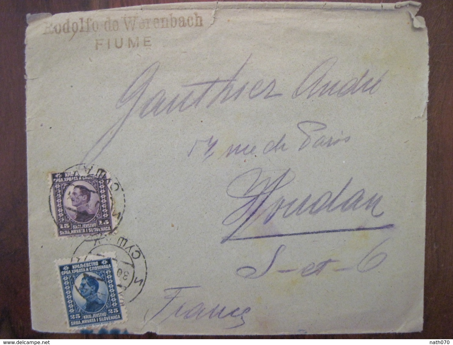 Yougoslavie FIUME Cover Enveloppe Lettre Kraljevina Srba Hrvata I Slovenaca 25 Roi Alexandre Ier 1921 - Lettres & Documents