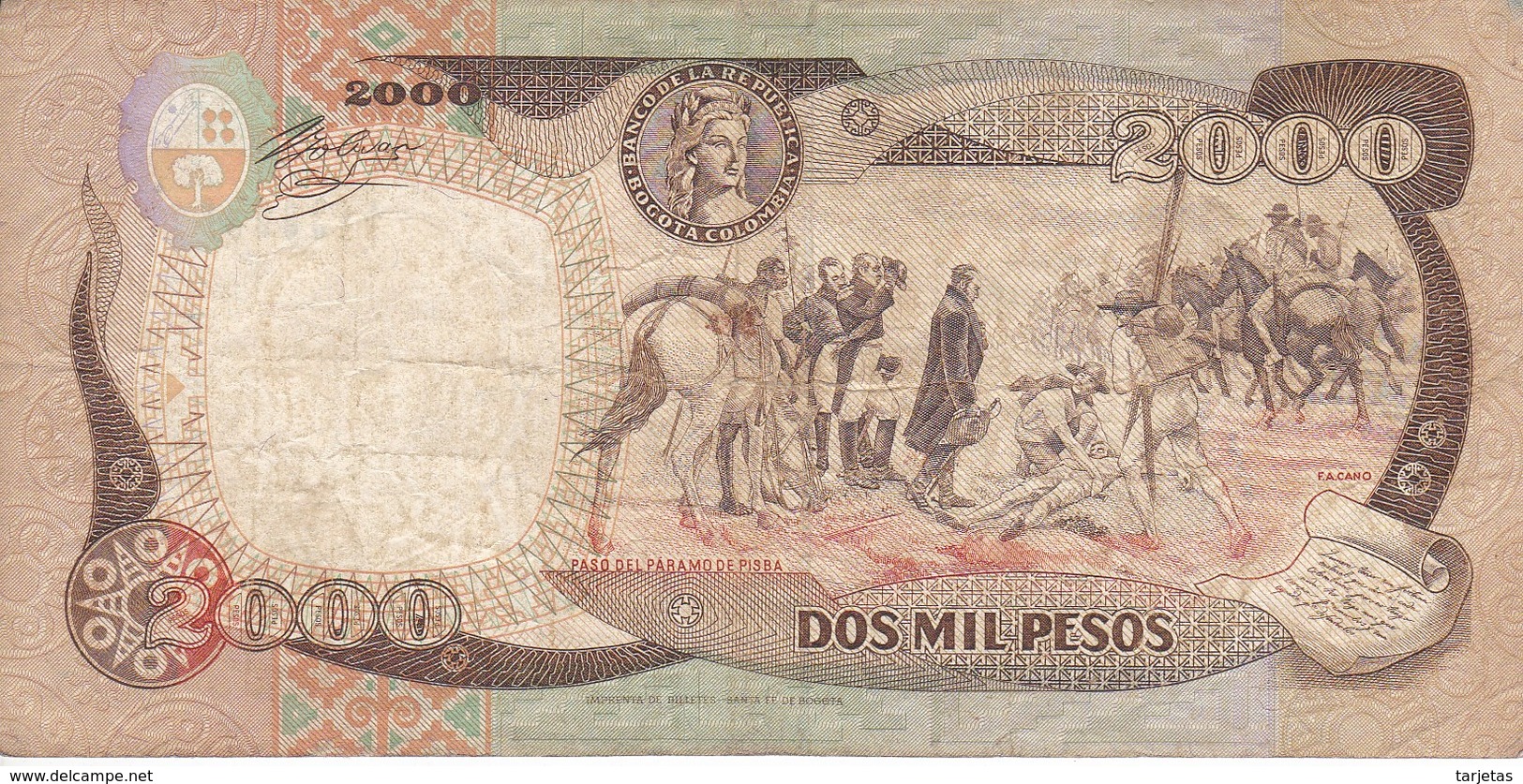 BILLETE DE COLOMBIA DE 2000 PESOS DE ORO DEL AÑO 1993 (BANK NOTE) - Colombie