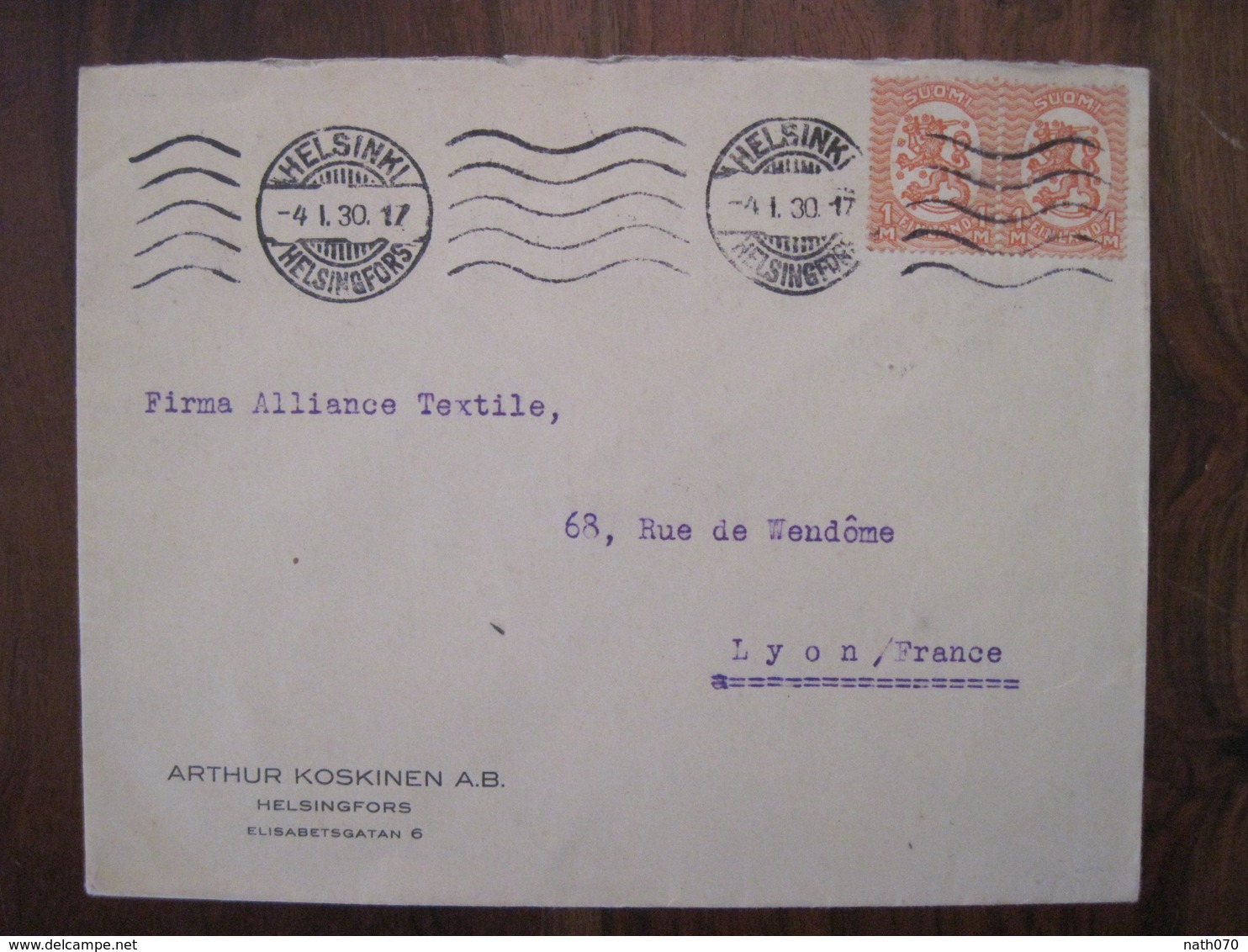 FINLANDE SUOMI 1930 2 X 1M Finland France Lyon Cover Enveloppe Lettre Timbre Orange Pale - Covers & Documents