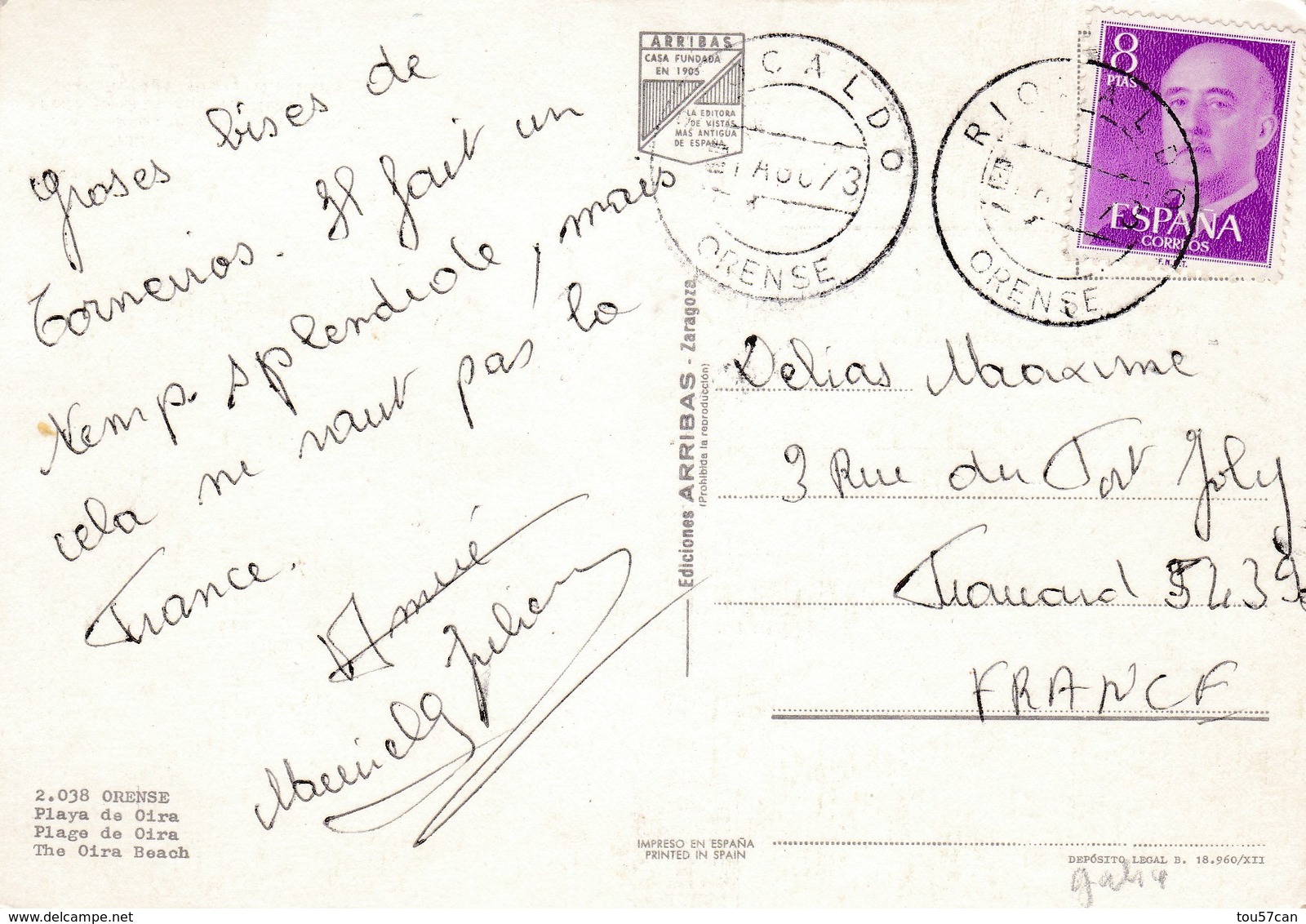 ORENSE - GALICIA - ESPANA   -  BELLA POSTAL ANIME 1973 - PLAYE DE OIRA. - Orense