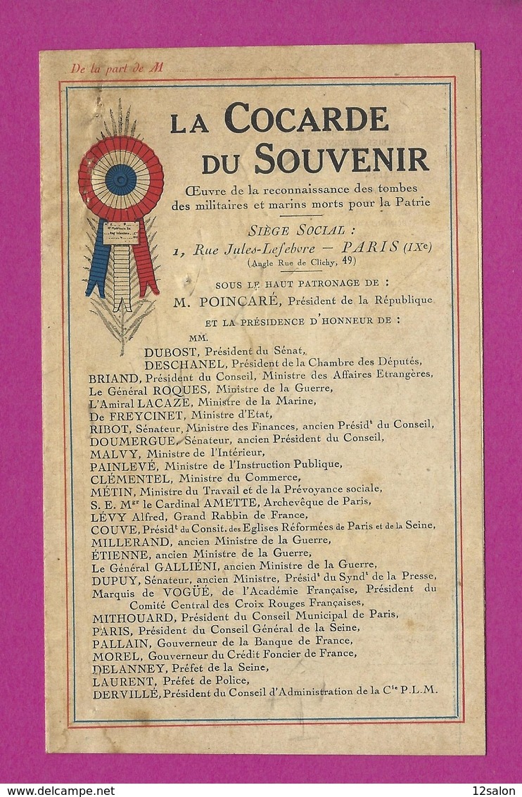LA COCARDE DU SOUVENIR - Dokumente