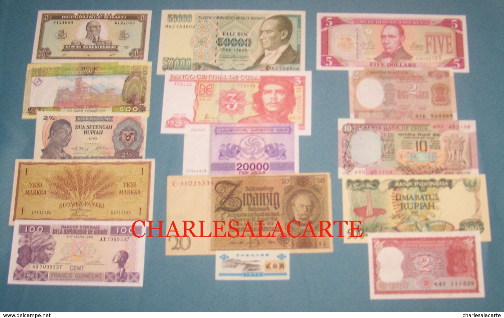 LOT C  15 DIFFERENT BANKNOTES CONDITION UNC. (MOST) TO AVERAGE/GOOD - Mezclas - Billetes