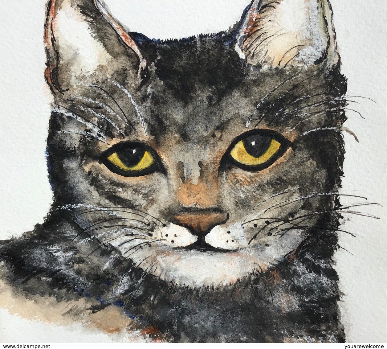 Rosemarie Khan Hillard (artist Torquay Devon GB) Cat Watercolor Painting(British Art Animal Kunst Katze Chat Peinture - Aquarelles