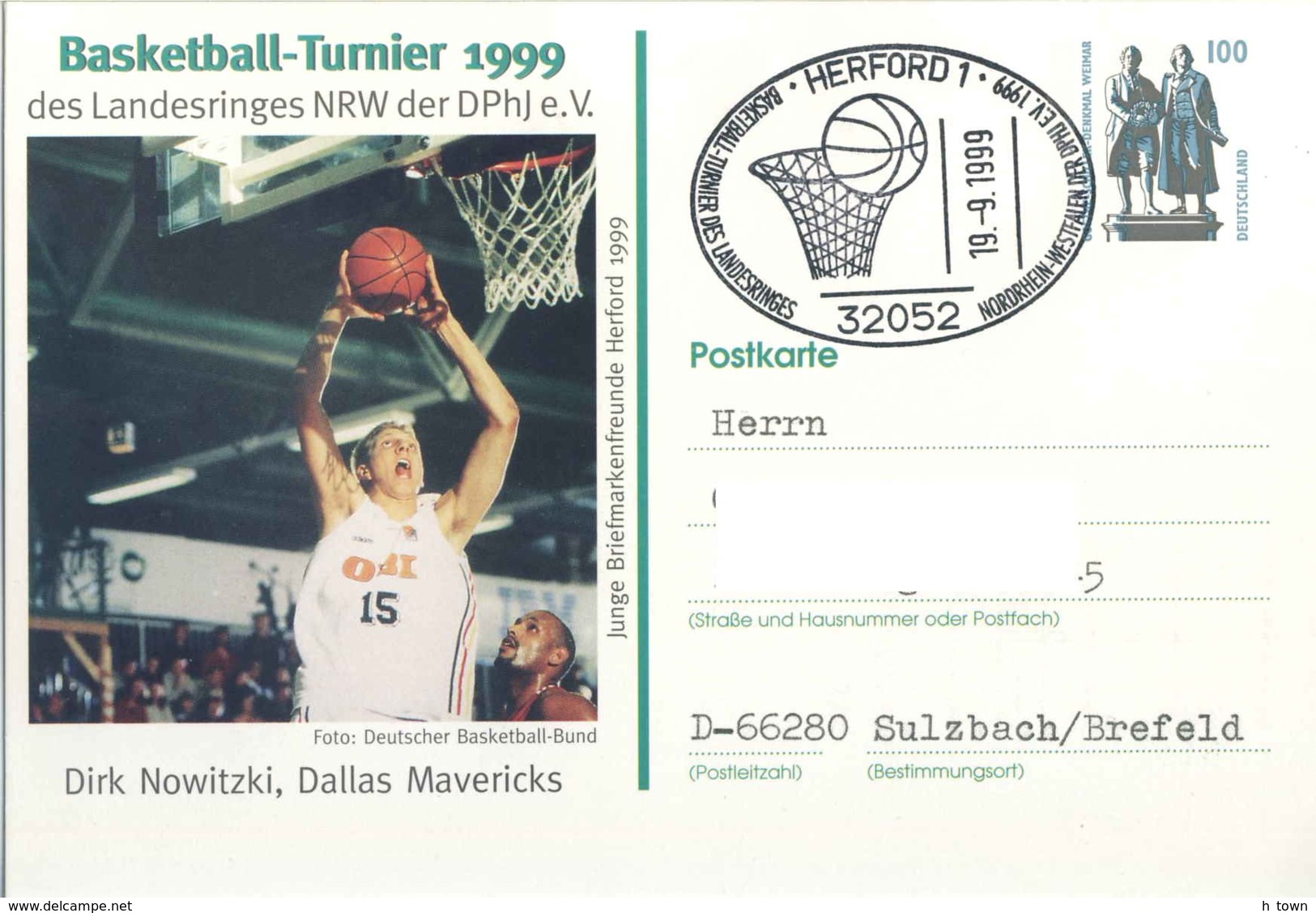 954  Basket-ball: Entier (c.p.) D'Allemagne, 1999 - Dirk Nowitzki, Dallas Mavericks, Basketball: Stationery Postcard - Basketball