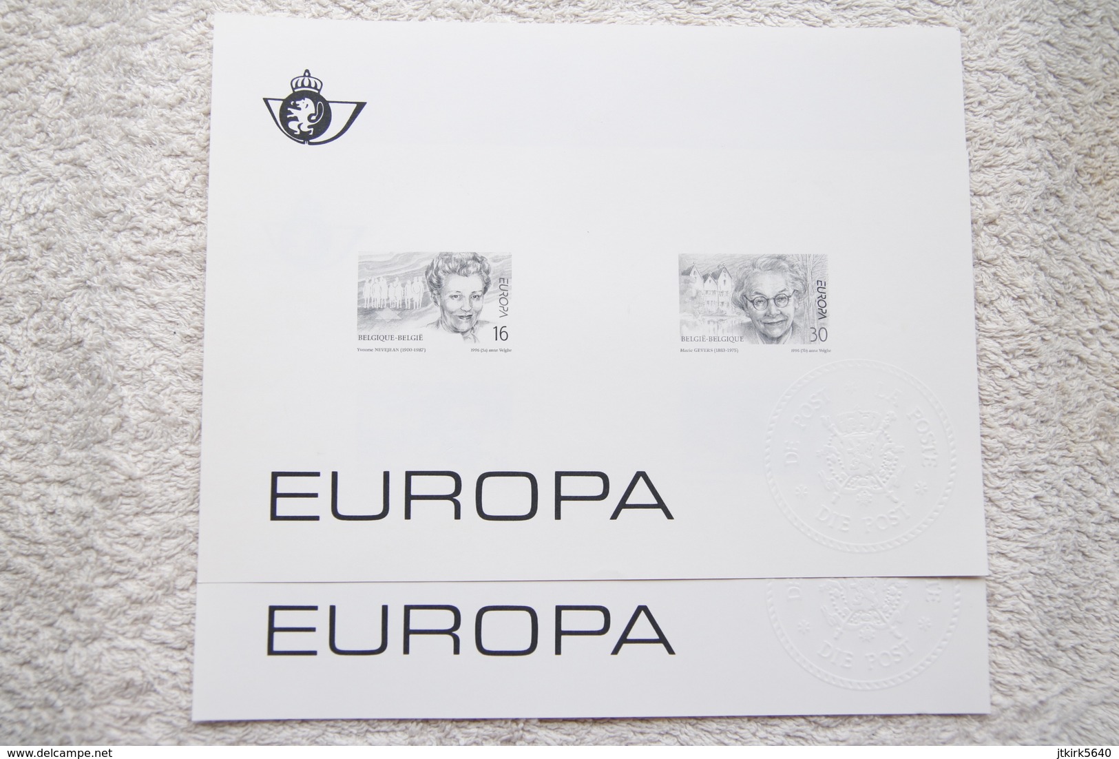 Feuillet Noir Et Blanc X2 "Europa, Femmes Célèbres" (COB/OBP 263637) 1996. - Feuillets N&B Offerts Par La Poste [ZN & GC]