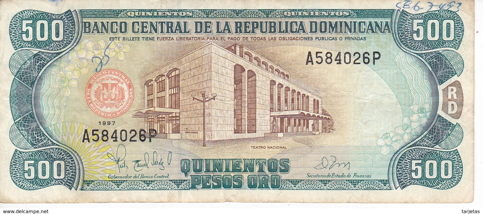 BILLETE DE REP. DOMINICANA DE 500 PESOS ORO DEL AÑO 1997 SERIE A (BANKNOTE) - República Dominicana