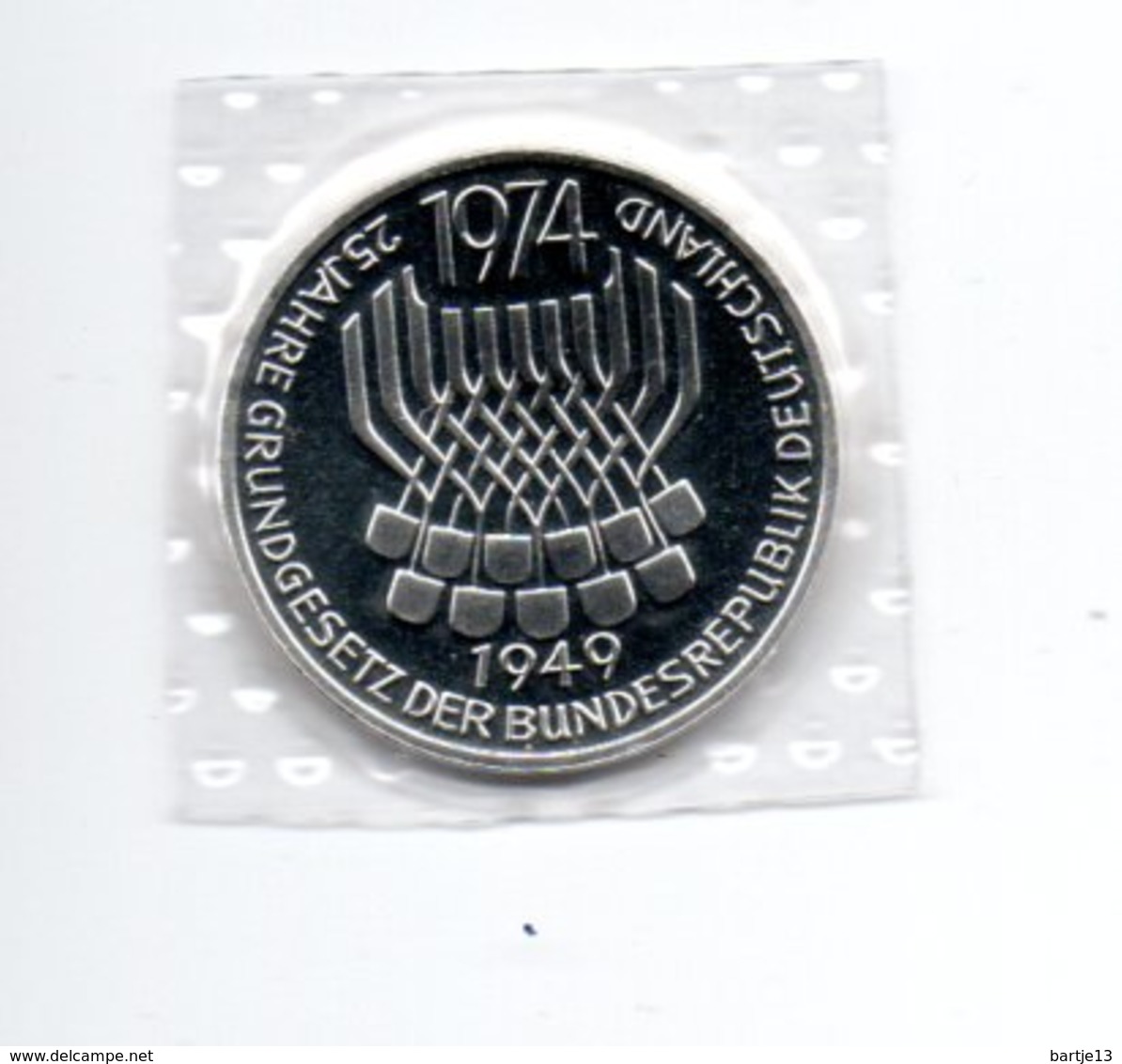 DUITSLAND 5 MARK 1974 F ZILVER PROOF 25 JAAR GRONDWET - 5 Mark