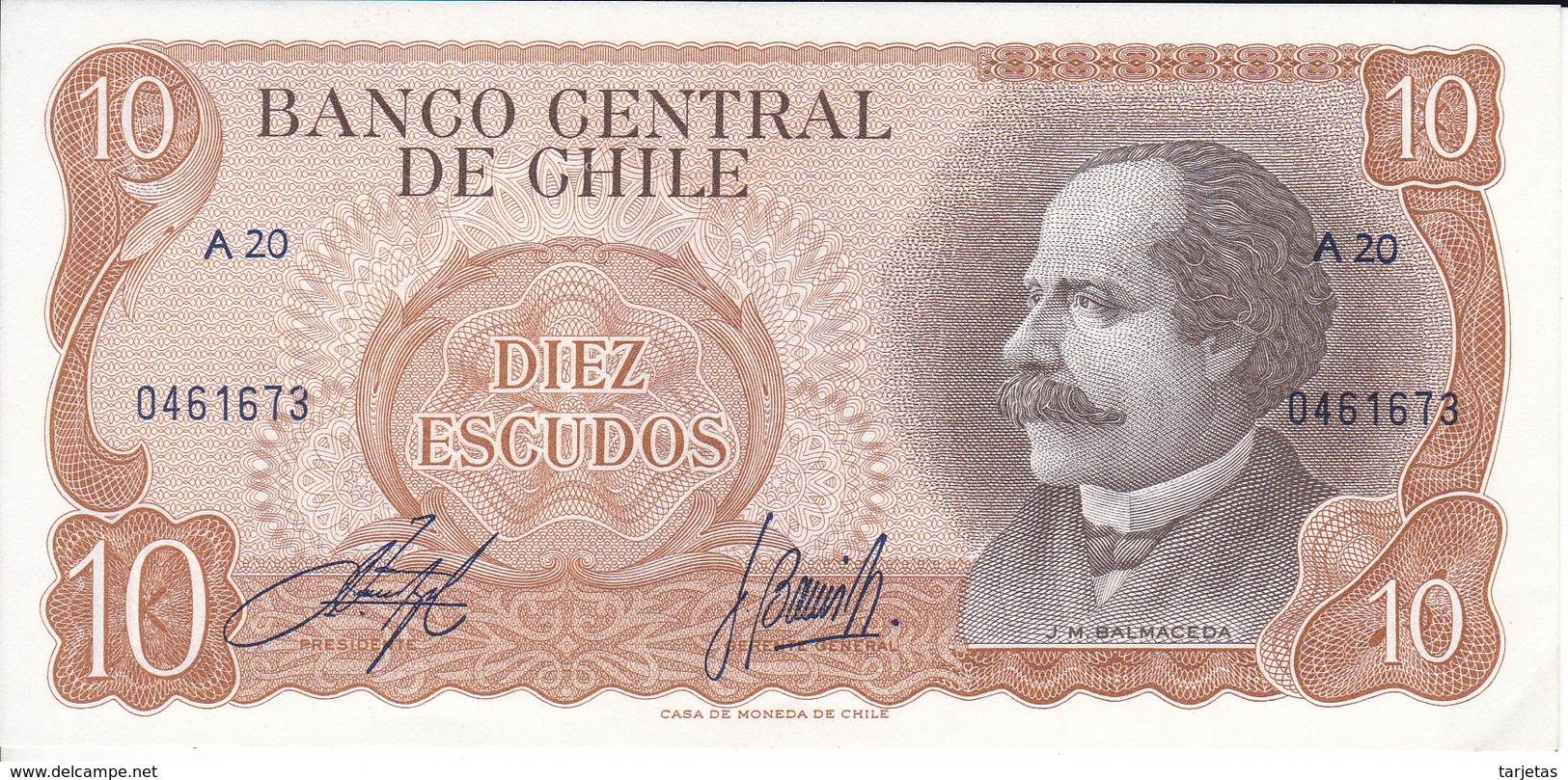 BILLETE DE CHILE DE 10 PESOS DE BALMACEDA DEL AÑO 1970 SIN CIRCULAR - UNCIRCULATED (BANK NOTE) - Chile