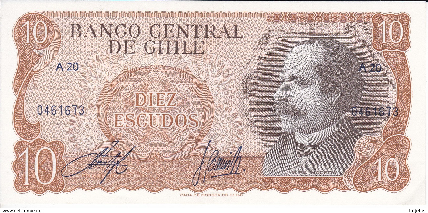 BILLETE DE CHILE DE 10 PESOS DE BALMACEDA DEL AÑO 1970 SIN CIRCULAR - UNCIRCULATED (BANK NOTE) - Chili