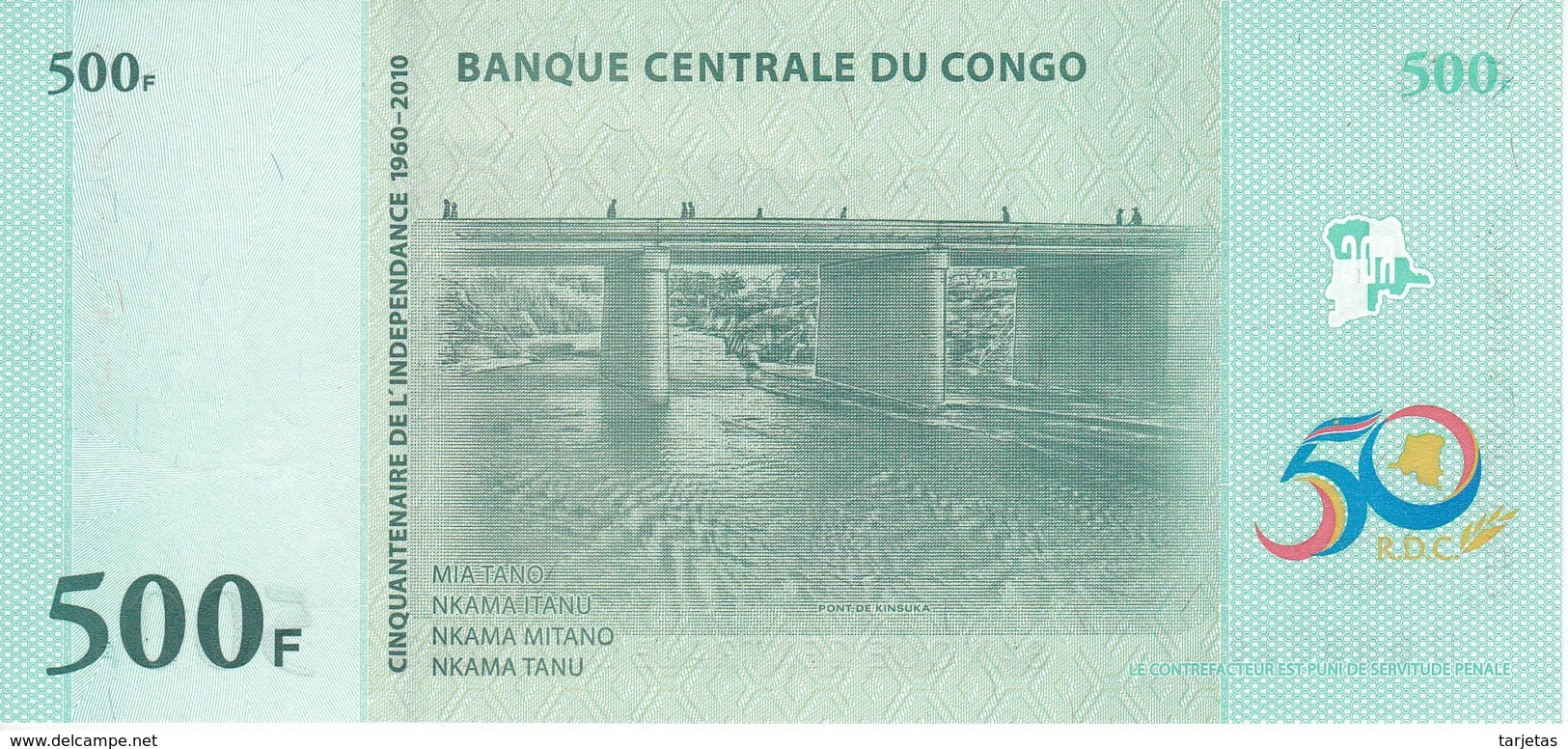 BILLETE DE EL CONGO DE 500 FRANCS DEL AÑO 2010 SIN CIRCULAR-UNCIRCULATED (BANKNOTE) - République Démocratique Du Congo & Zaïre