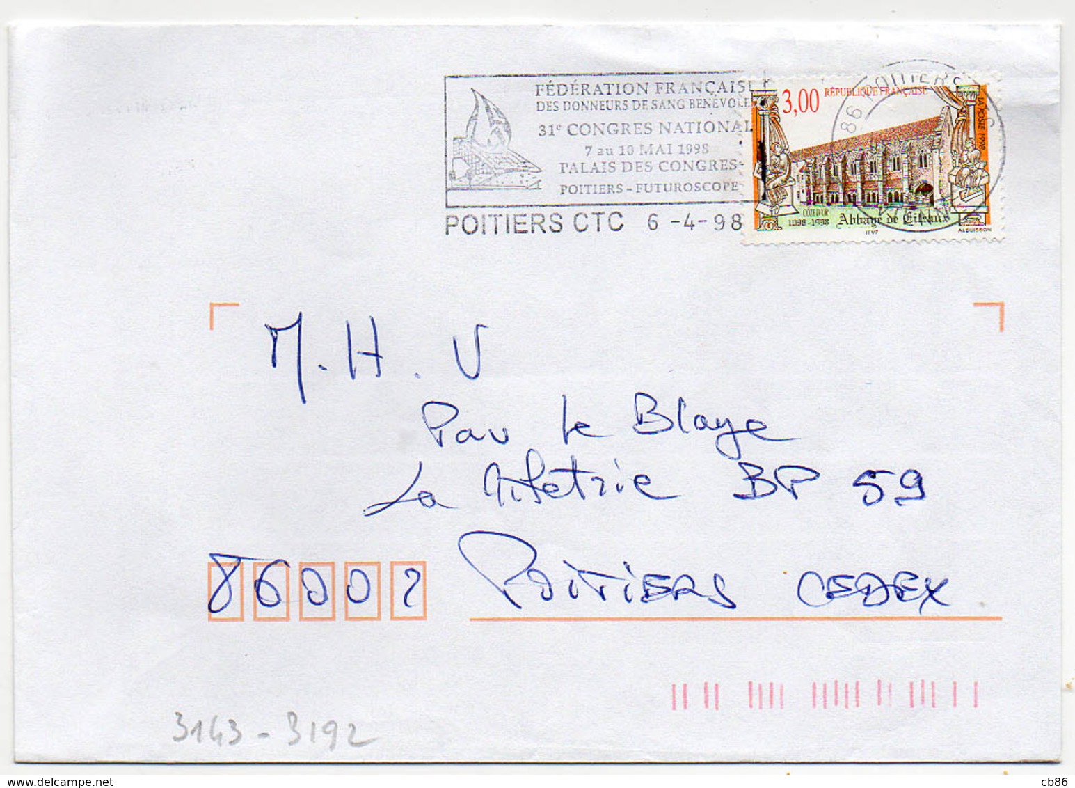 France N° 3143 Y. Et T. Vienne Poitiers CTC Flamme Illustrée Du 06/04/1998 - 1961-....