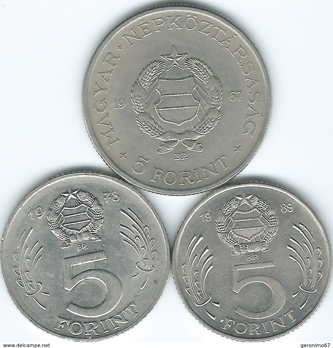 Hungary - 5 Forint - 1967 (KM576) 1978 (KM594) & 1989 (KM635) - Ungheria