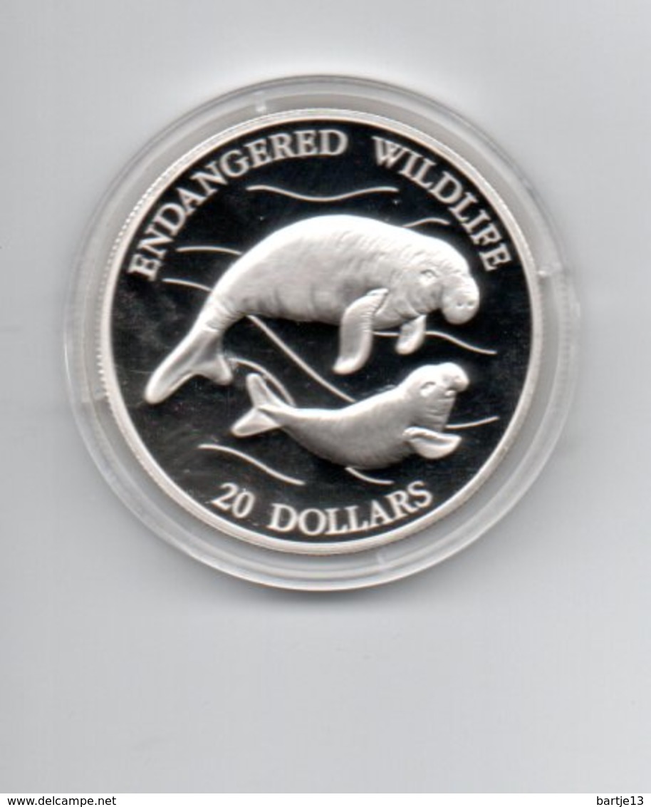 TUVALU 20 DOLLARS ZILVER PROOF 1994 ENDANGERED WILDLIFE MANATEE ZEEKOE LAMANTIJN - Tuvalu