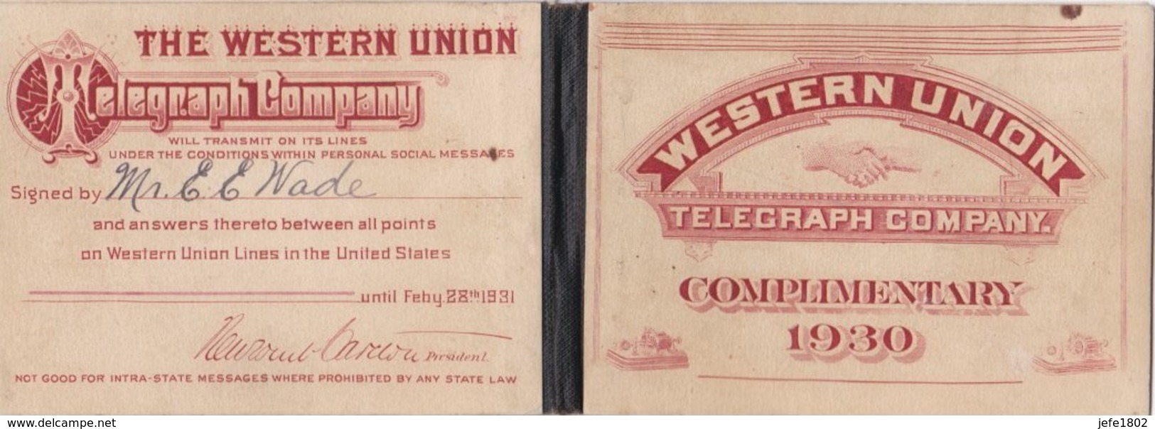 Western Union - Telegraph Company - Complimentary 1930 - 1. ...-1940