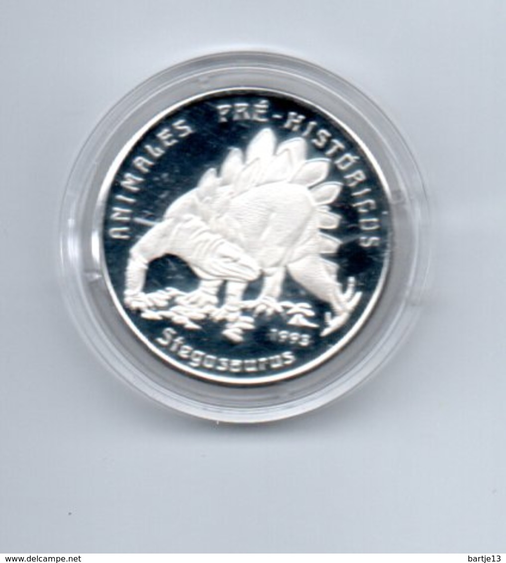 GUINEA BISSAU 10.000 PESOS ZILVER PROOF 1993 PREHISTORIE STEGOSAURUS - Guinea Bissau