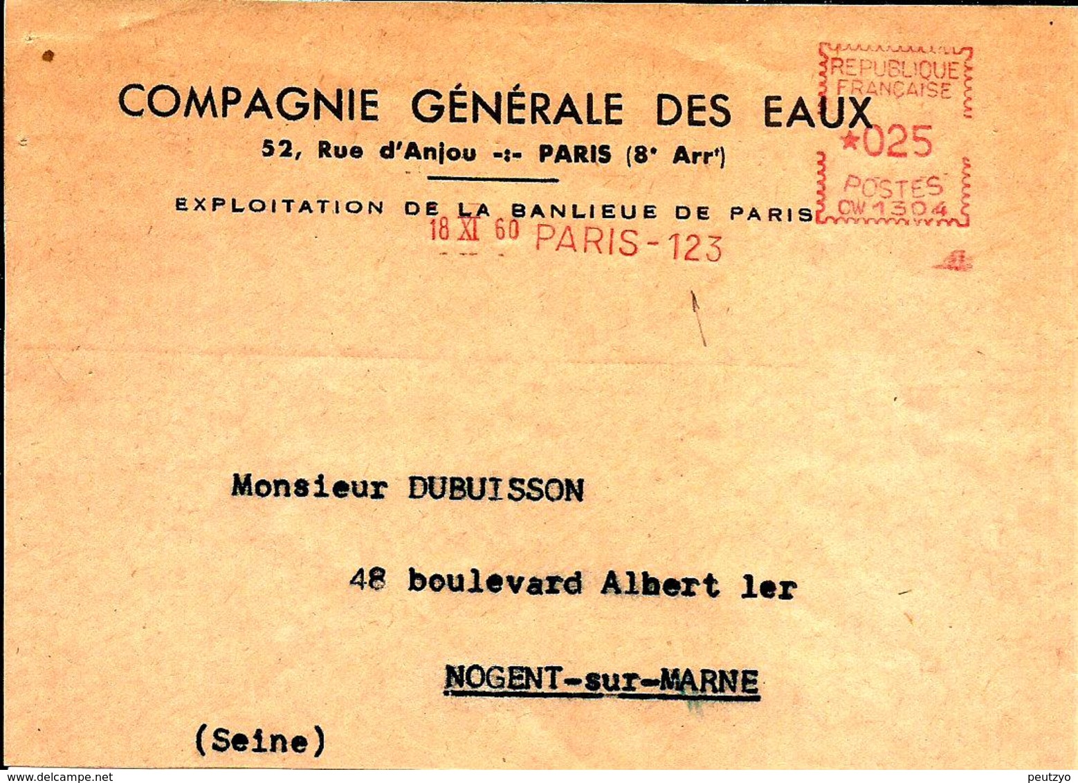 Lettre  EMA  Havas CW 1960 Compagnie Generale Des Eaux  75 Paris C22/07 - EMA (Printer Machine)