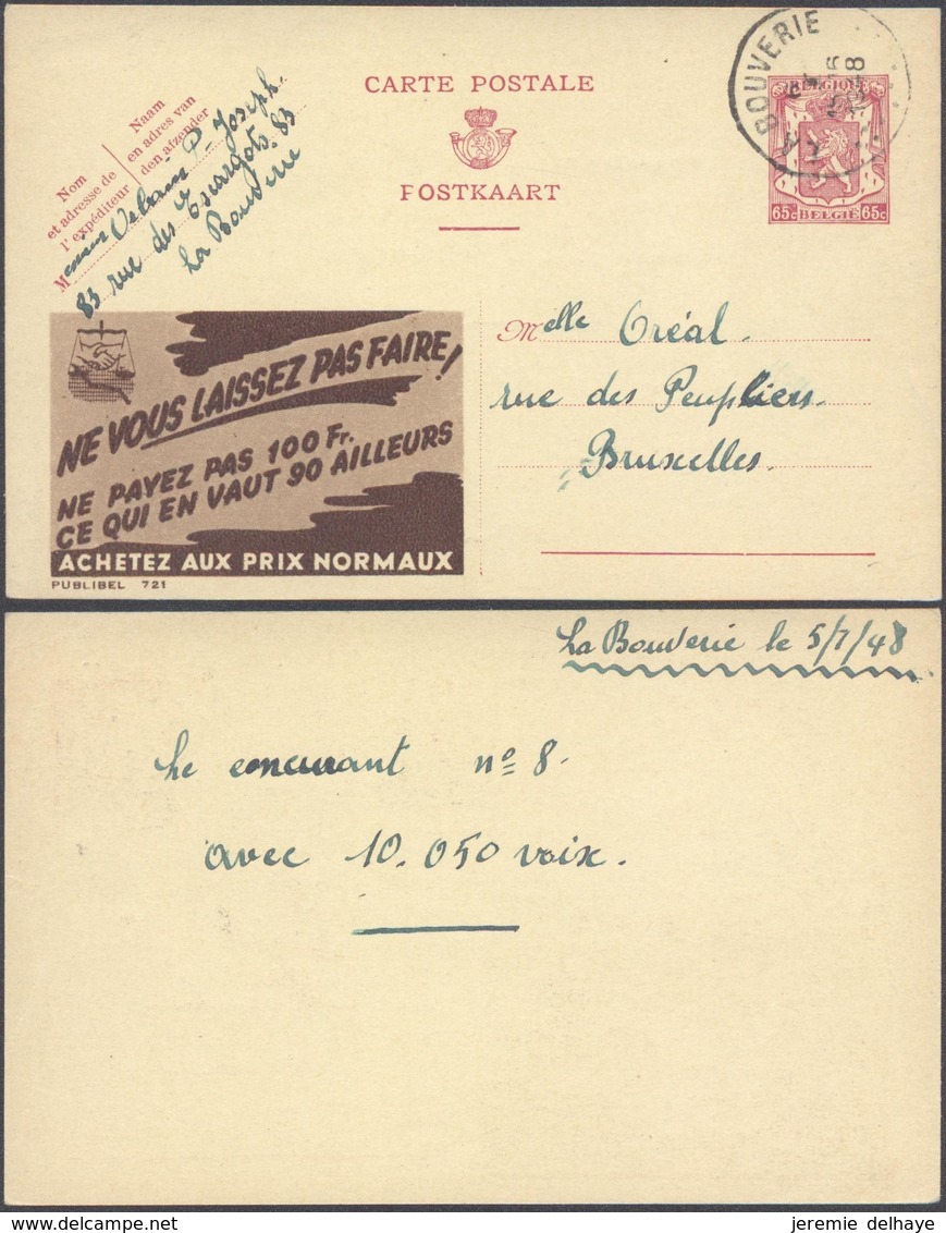 Publibel N°721 "Achetez Au Prix Normaux" Voyagé De La Bouverie (1948) > Bruxelles - Publibels
