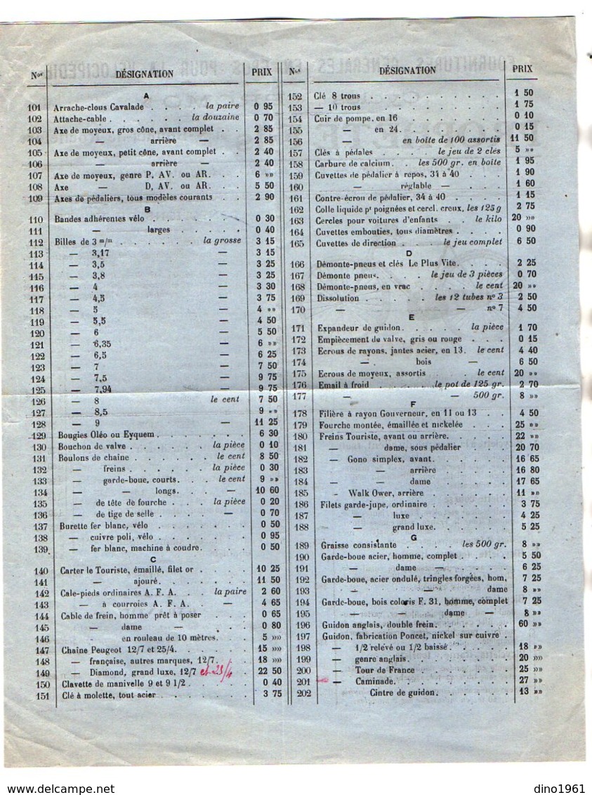 VP17.035 - Document / Pub - Fournitures Générales Pour Vélocipèdie ( Vélo ) PROPHETE Fils à SAINT BONNET DE ROCHEFORT - Deportes & Turismo