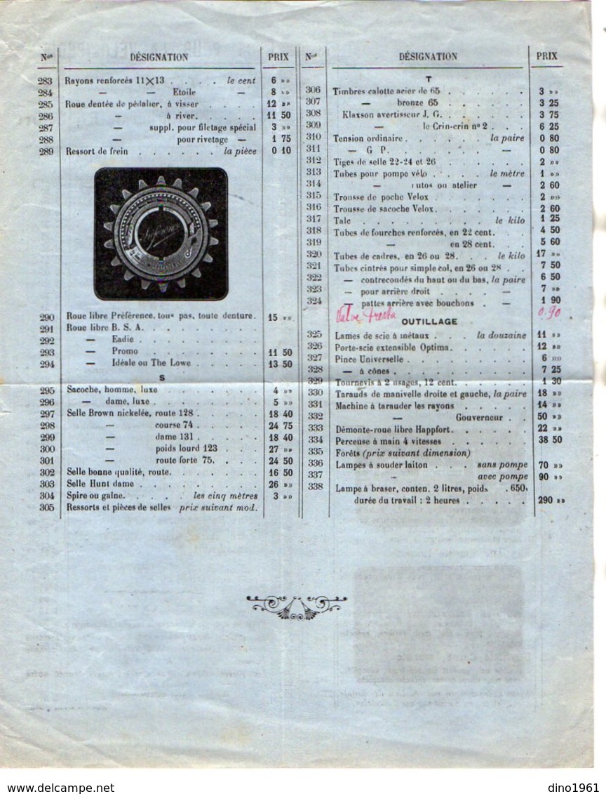 VP17.035 - Document / Pub - Fournitures Générales Pour Vélocipèdie ( Vélo ) PROPHETE Fils à SAINT BONNET DE ROCHEFORT - Sport & Turismo