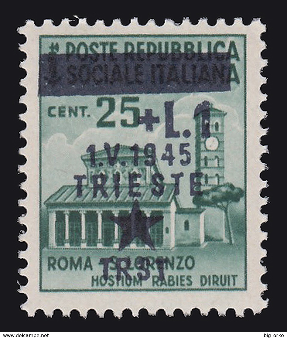 Occupazione Jugoslava: TRIESTE - Monumenti Distrutti Lire 1 Su 25 C. Verde - 1945 - Joegoslavische Bez.: Trieste