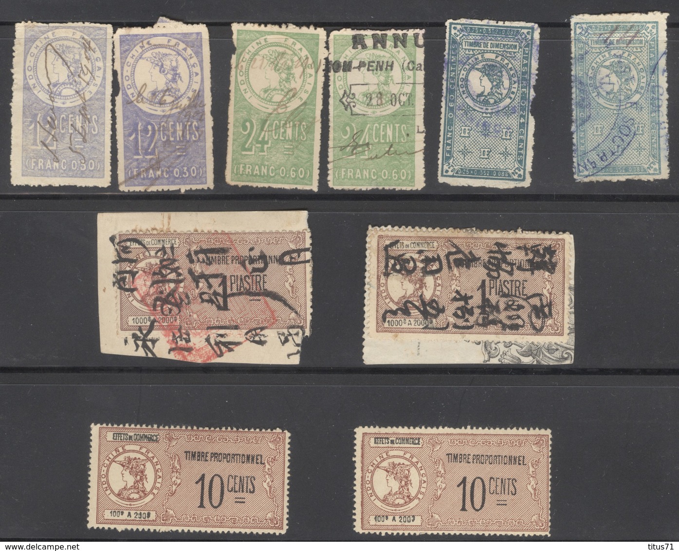 Lot De Timbres Fiscaux Anciens Indochine - Other & Unclassified
