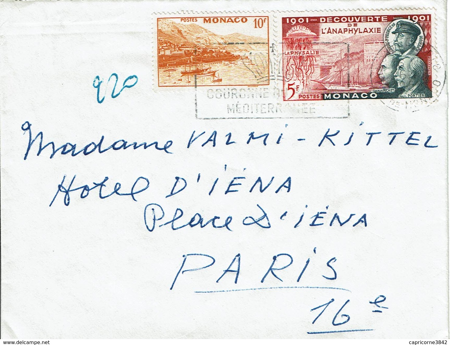 1950 - Lettre Pour Paris - Tp Découverte De L'Anaphylaxie  N° 395 + Vue De La Principauté N° 311A - Postmarks
