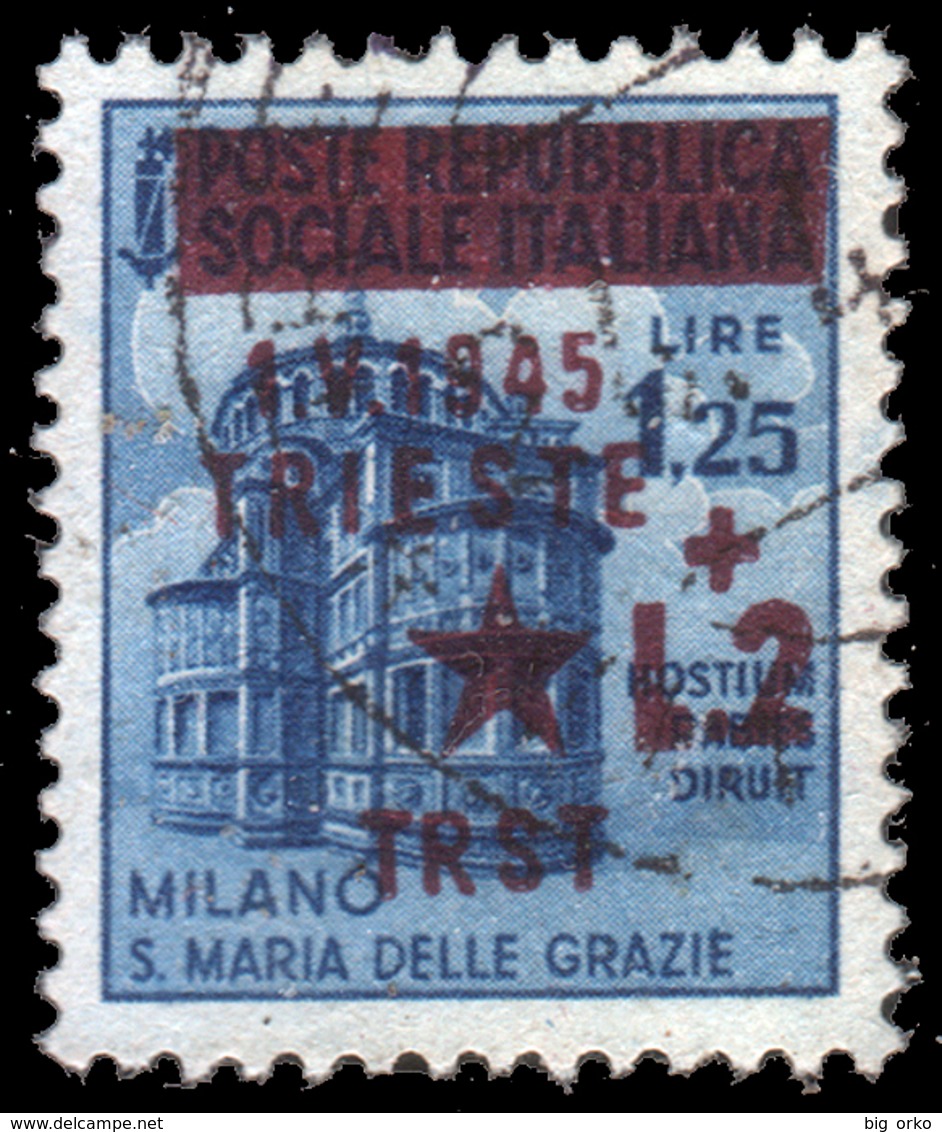 Occupazione Jugoslava: TRIESTE - Monumenti Distrutti Lire 2  Su Lire 1,25 Azzurro - 1945 - Yugoslavian Occ.: Trieste