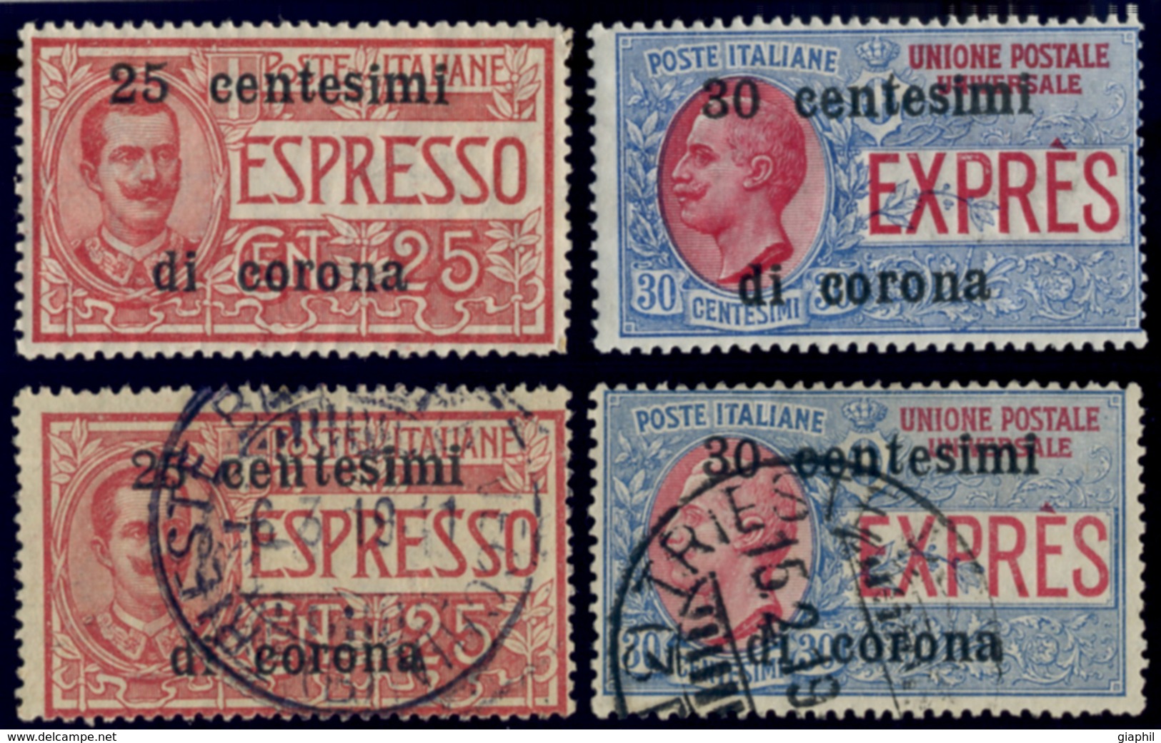 ITALY ITALIA TRENTO E TRIESTE 1919 DUE SERIE ESPRESSI (Sass. 1-2) LINGUELLATA E USATA - Trentino & Triest