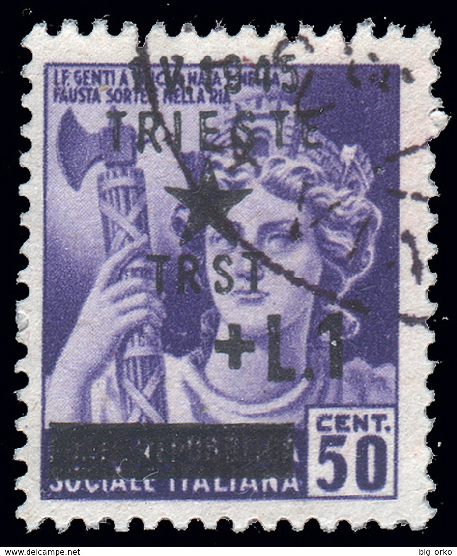 Occupazione Jugoslava: TRIESTE - Monumenti Distrutti Lire 1 Su 50 C. Violetto - 1945 - Yugoslavian Occ.: Trieste