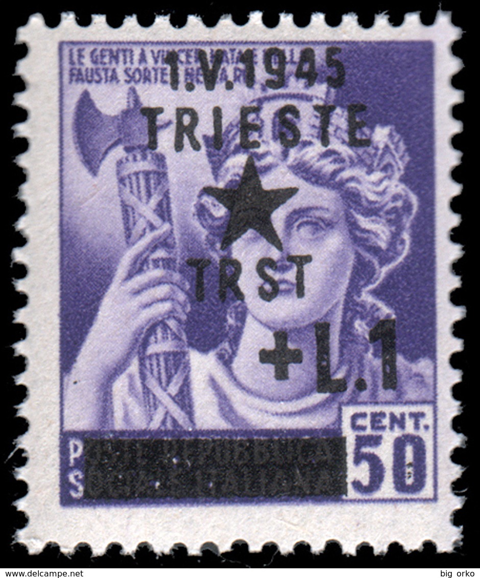 Occupazione Jugoslava: TRIESTE - Monumenti Distrutti Lire 1 Su Lire 50 C. Violetto - 1945 - Occ. Yougoslave: Trieste