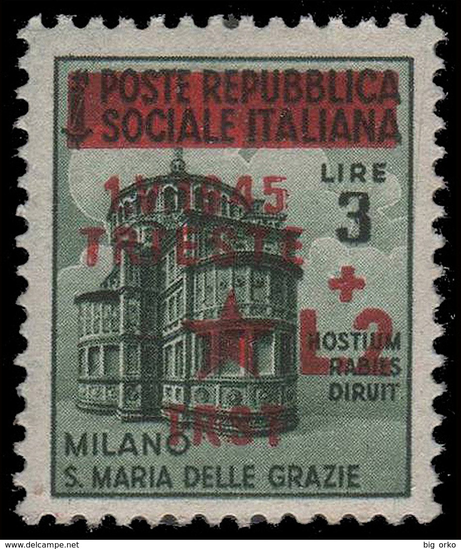 Occupazione Jugoslava: TRIESTE - Monumenti Distrutti Lire 2  Su Lire 3 Verde - 1945 - Joegoslavische Bez.: Trieste