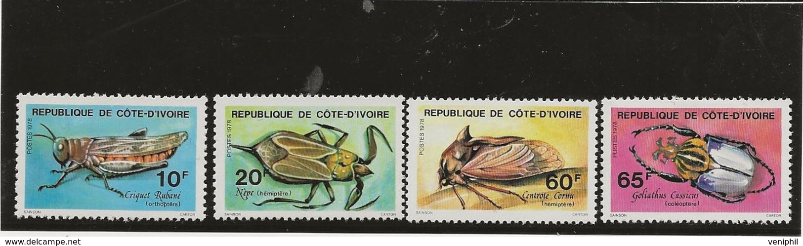 COTE D'IVOIRE - SERIE INSECTES N° 463 A 466  NEUF INFIME CHARNIERE -ANNEE 1978 - COTE :10 € - Ivory Coast (1960-...)