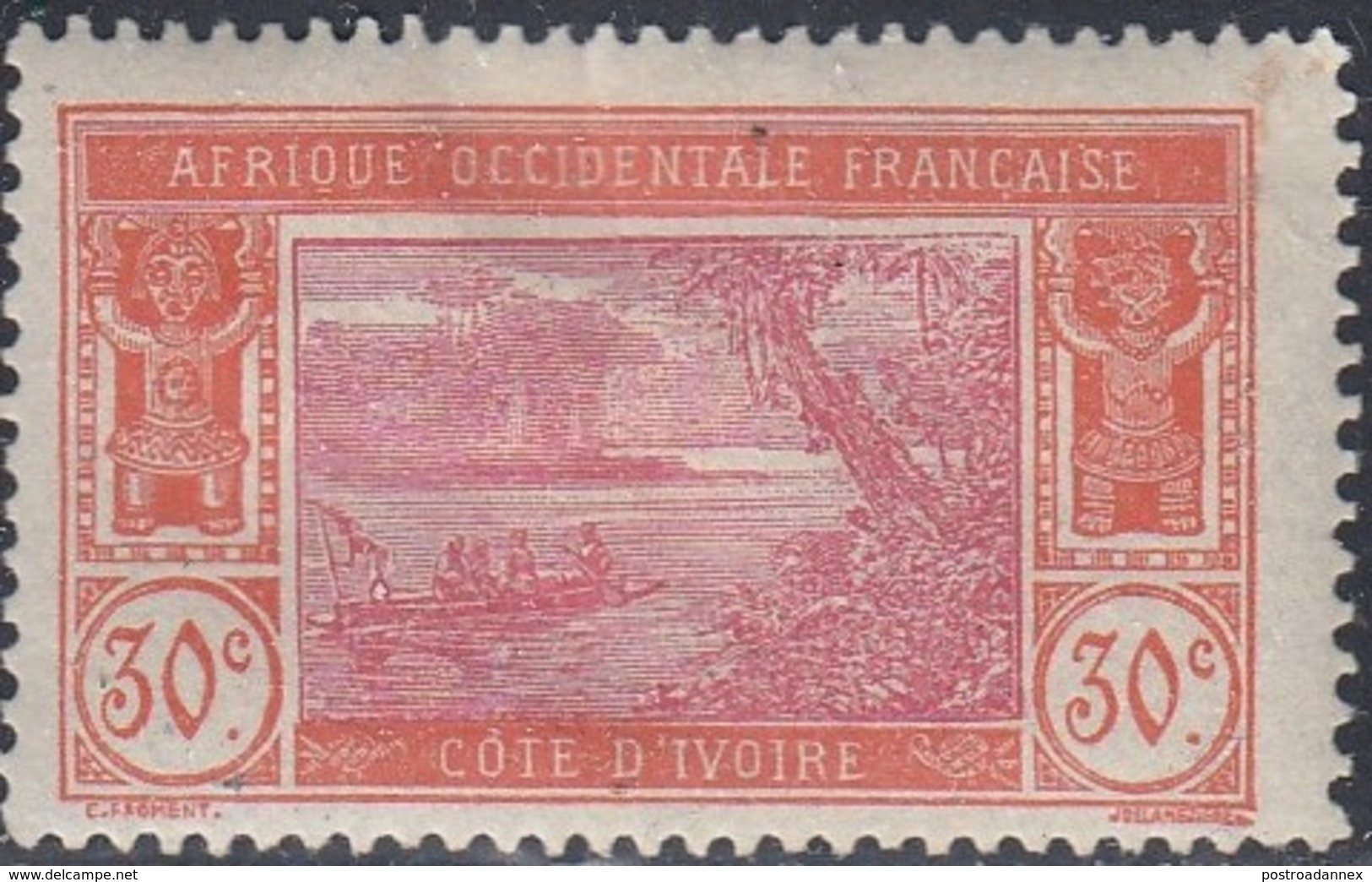 Ivory Coast, Scott #55, Mint Hinged, River Scene, Issued 1922 - Unused Stamps