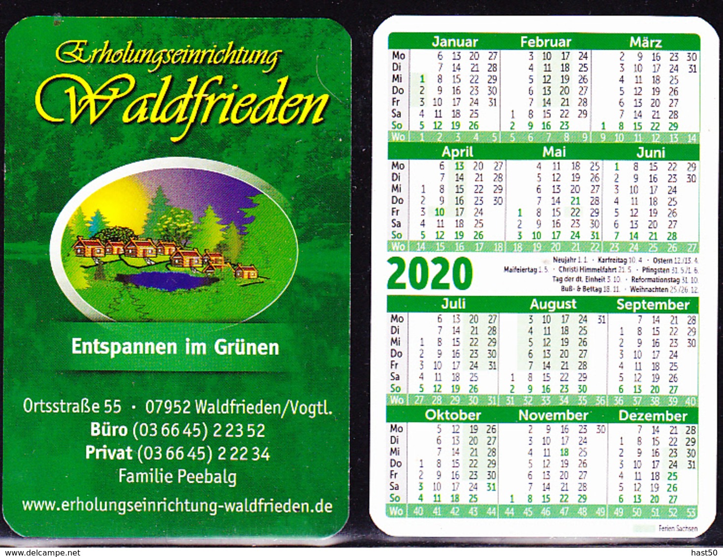 Deutschland Germany Allemagne - Taschenkalender "Erholungseinrichtung Waltfrieden" In 07952 Waldfrieden/Vogtl. 2020 - Kalender