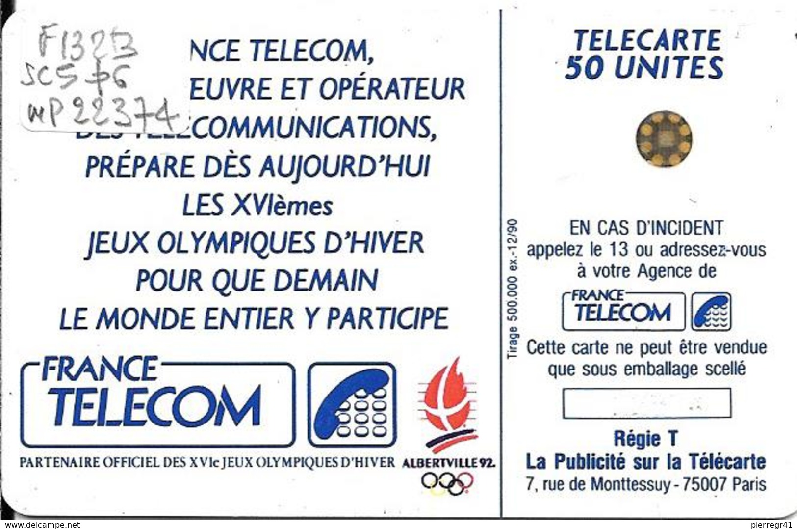 CARTE-PUBLIC-F132B-50U-SC5 On-Trou 6-12/90-SKIEUR 1-5 Imp-22374-UTILISEE-  TBE - 1990