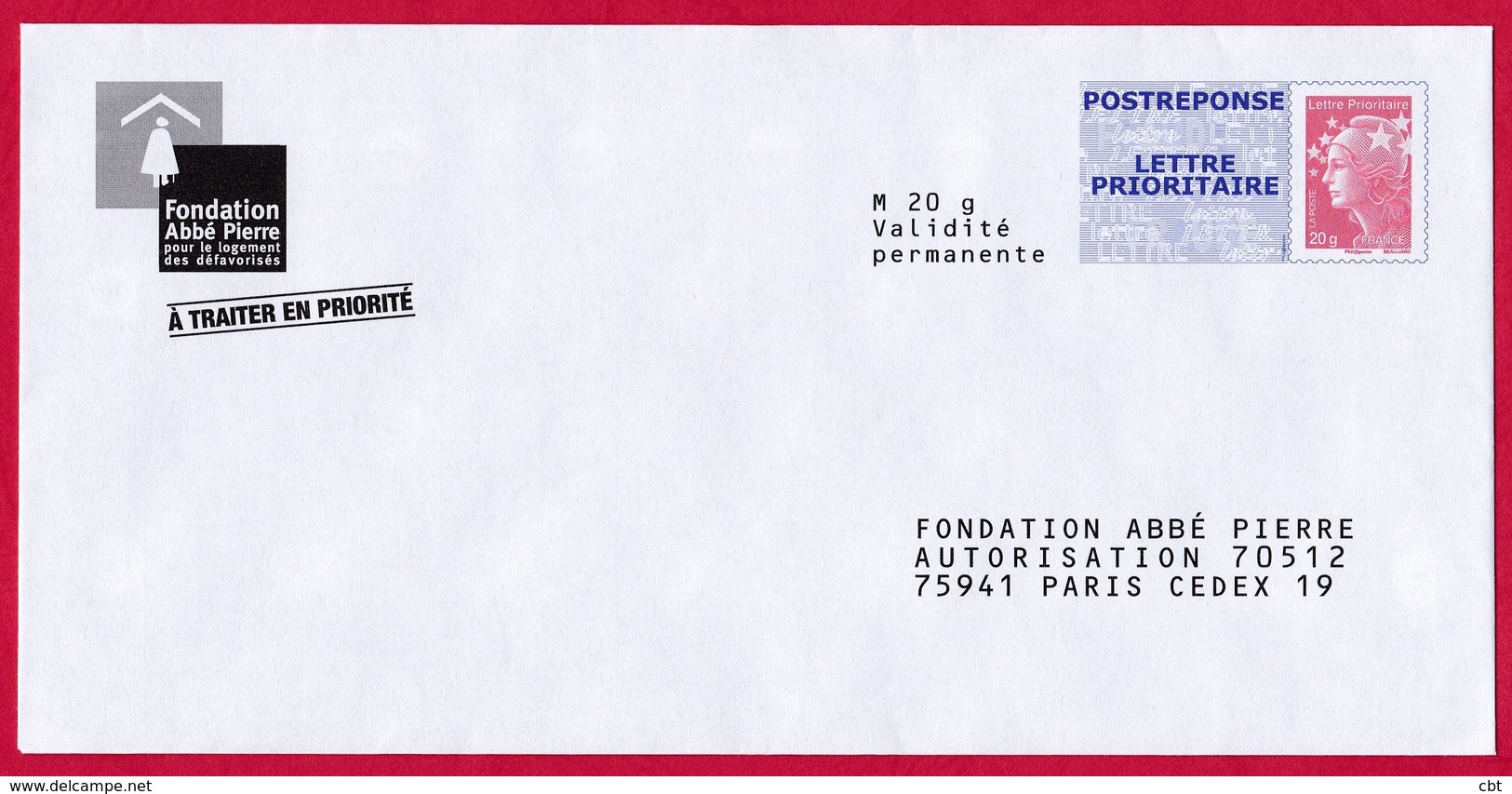 2870 PAP – Post Réponse Marianne De Beaujard – Fondation Abbé Pierre – 11P551 ( 2870) - Prêts-à-poster:Answer/Beaujard