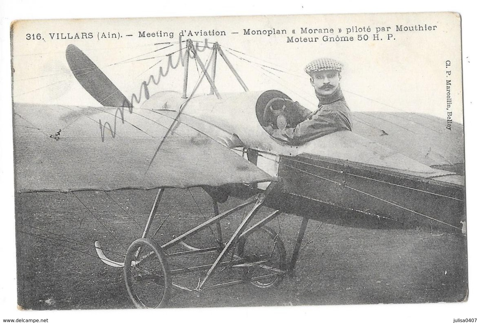 VILLARS (01) Meeting D'aviation Aviateur Mouthier Monoplan Morane Signature Autographe - Villars-les-Dombes
