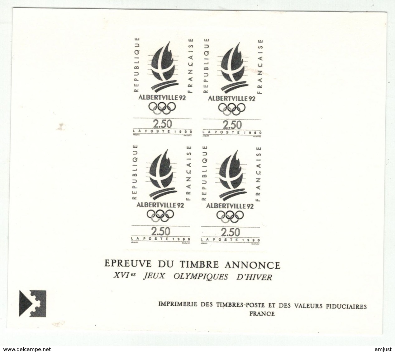 France // Documents De La Poste // Epreuves Des Timbres  Jeux Olympique D'hiver Alberville - Documents De La Poste