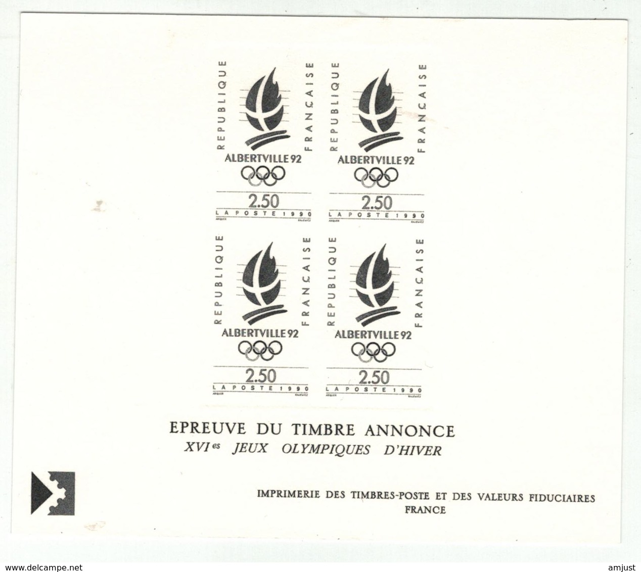 France // Documents De La Poste // Epreuves Des Timbres  Jeux Olympique D'hiver Alberville - Postdokumente