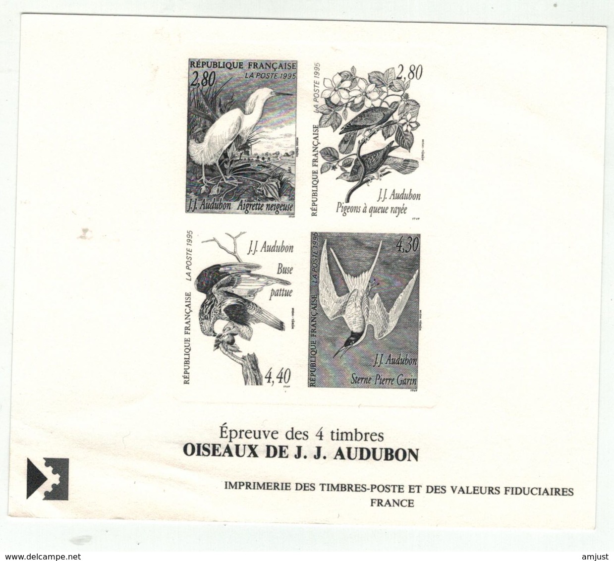 France // Documents De La Poste // Epreuves Des Timbres  Oiseaux De J.J.Audubon - Documents Of Postal Services