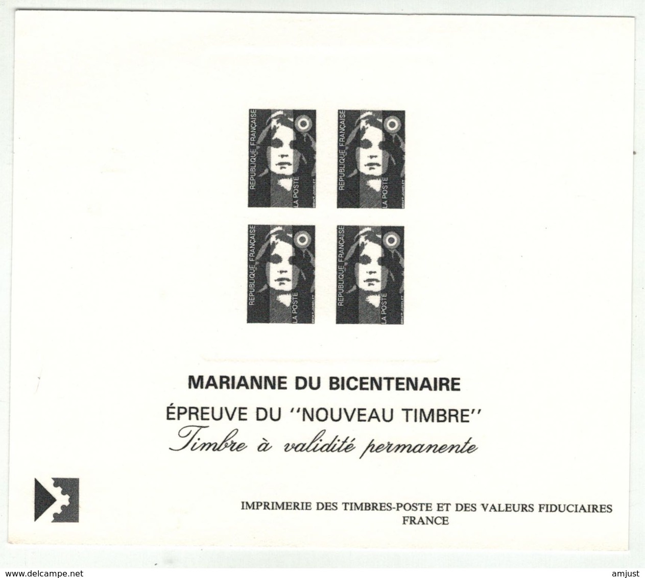 France // Documents De La Poste // Epreuves Des Timbres  Marianne Du Bicentenaire - Documents Of Postal Services